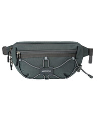 Waterfall lightweight small fanny pack front view with RFID protection and compact storage.