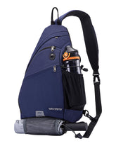 WATERFLY sling bag front view in blue, daily carry convenience