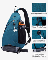Waterfly sling bag side bottle pocket for on-the-go hydration