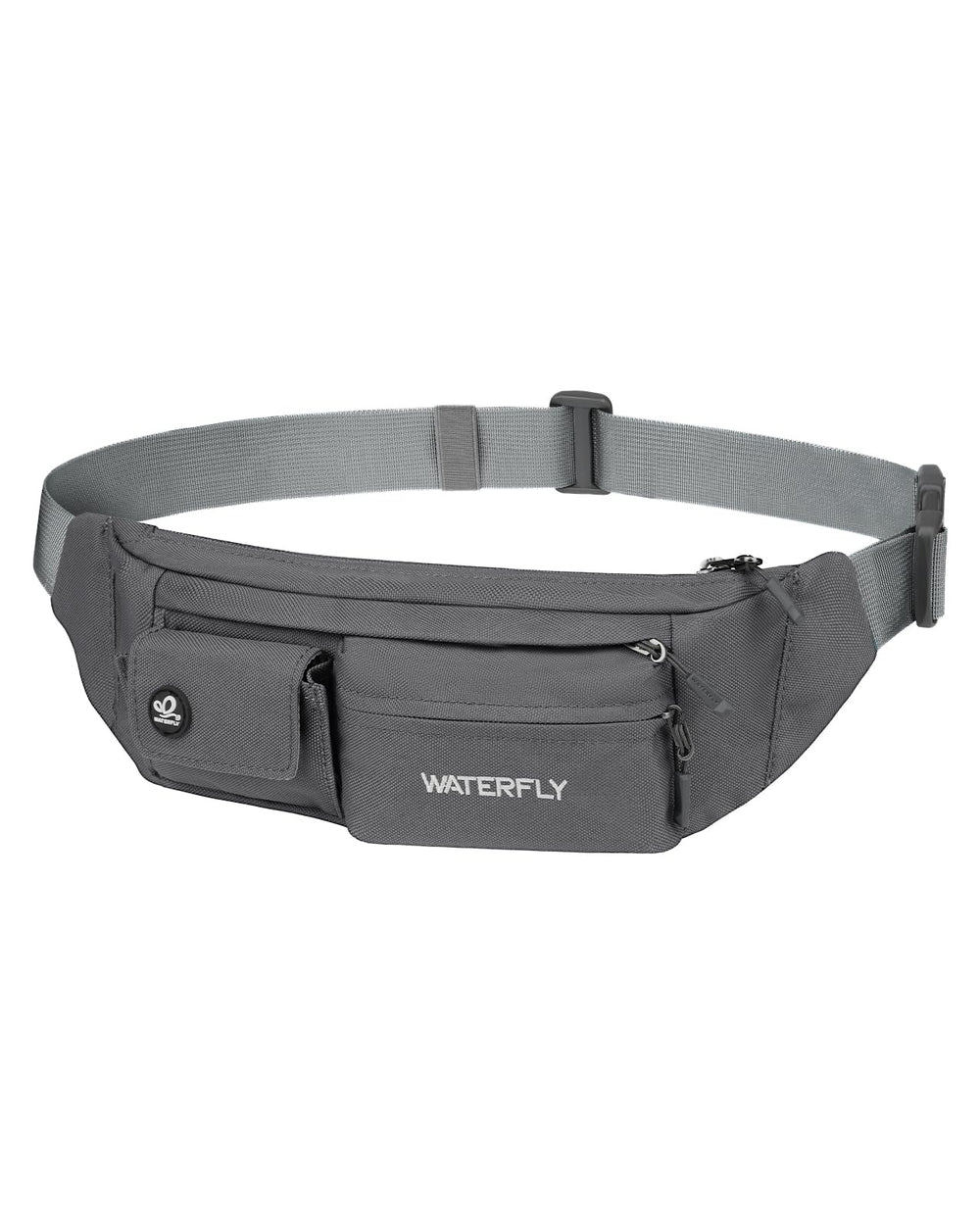 Waterfly small crossbody fanny pack gray strap holds essentials on the go.