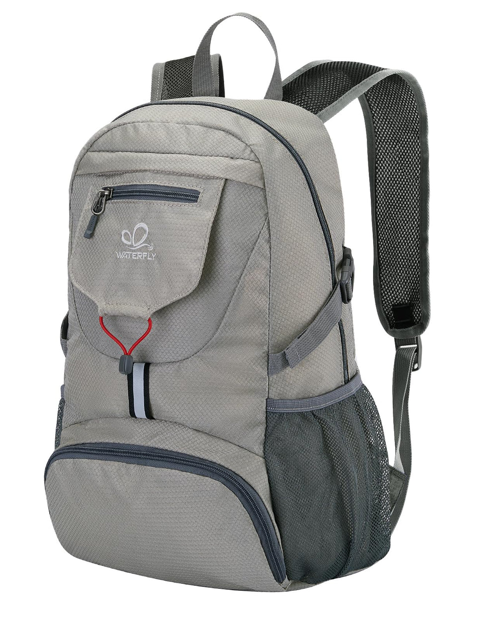 WaterFLY 20L packable backpack folded for compact storage during travel