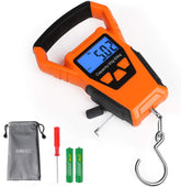 Waterproof fishing scale with ruler in orange, front view