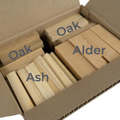 Way 2 mixed kiln-dried hardwoods, 4-5 inch sticks, versatile for ovens, pits, and grills.