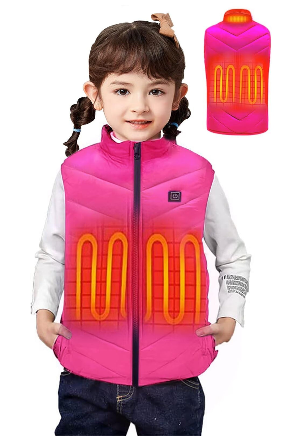 WCOLAS heated vest kids front view showing fit during outdoor activity for core warmth