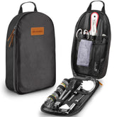 Wealers 12-piece camp kitchen utensils in organized case for quick access during meals.