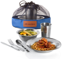 Wealers two-person set with cups plates and bowls ideal for car camping.
