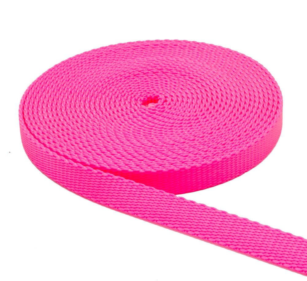 Webbing Plus hot pink nylon webbing for strong, durable straps and easy care.