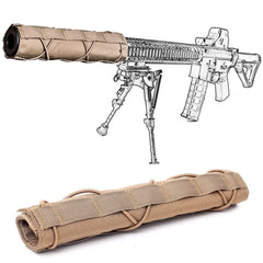 Weegeeks suppressor cover in coyote brown, side view, protects gear during rapid movement
