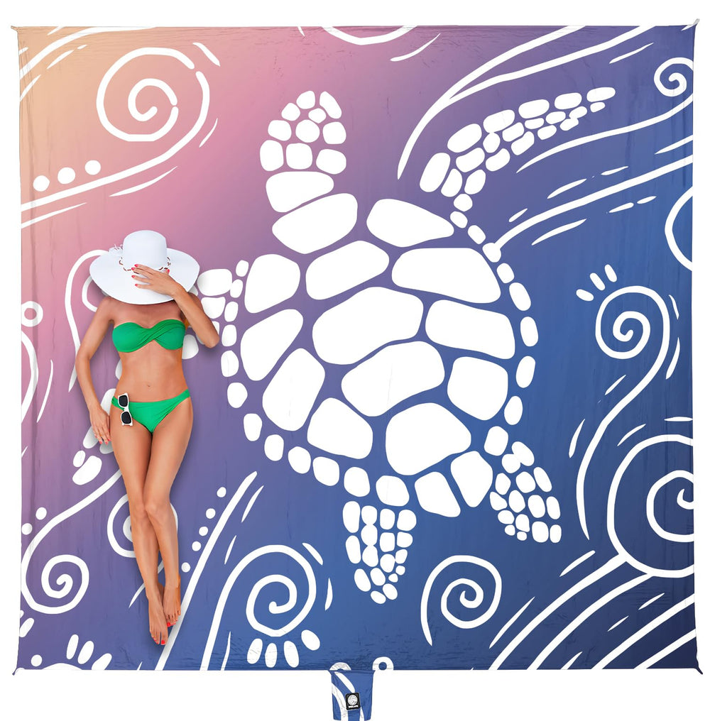 WEKAPO Beach Blanket 8x7ft with stakes included for easy anchoring on windy days