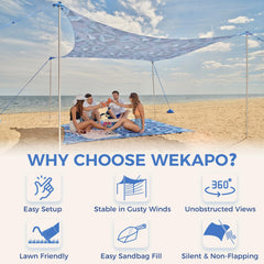 WEKAPO Beach Tent durable joint design helps withstand windy conditions.
