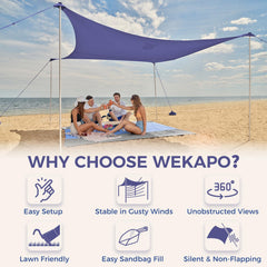 WEKAPO Beach Tent Sun Shelter windproof design enhances stability on breezy shores.