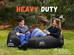 WEKAPO inflatable lounger in use at the beach, waterproof surface stays dry