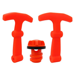 WELURE cooler drain plug close-up with orange latch strap for a secure seal.