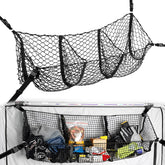 Wesnoy ice fishing tent cargo net mounted above tent with three pockets