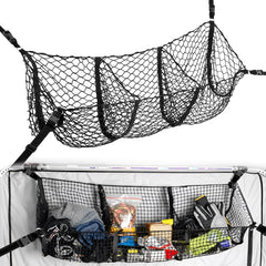 Wesnoy ice fishing tent cargo net mounted above tent with three pockets