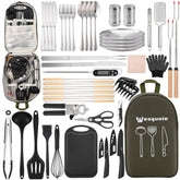 Wesqunie camping cookware utensils set with tongs for easy outdoor meal prep