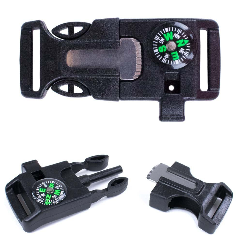 West Coast Paracord whistle buckle shown on wrist, signaling for help during hikes.