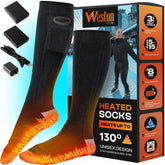 Weston heated socks packaging showing batteries for extended warmth