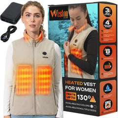 Weston women's heated fleece vest front view highlights slim tailored silhouette and warmth.