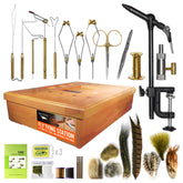 Wetfly Creative Angler Wooden Station vise keeps tools organized for efficient fly tying.