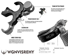 WGNV bow release with wrist-strap shown for secure practice sessions.