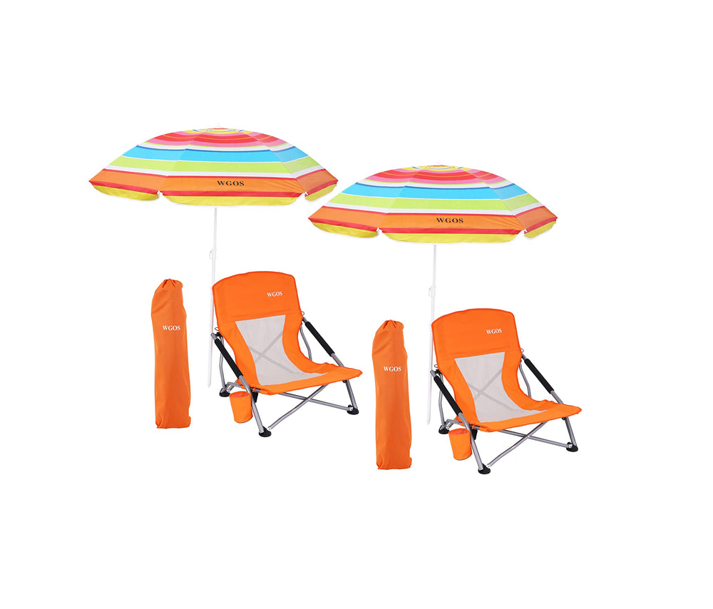 WGOS beach chair with umbrella provides shaded seating on sunny shores