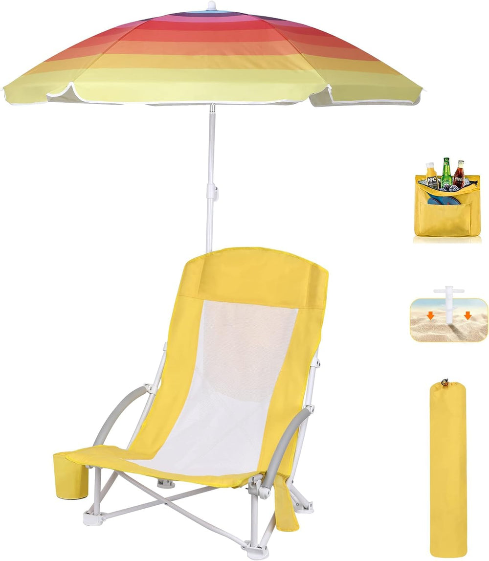 WGOS beach chair with umbrella provides portable comfort for sunny beach days.