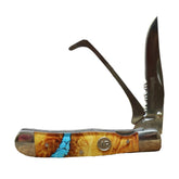 Whiskey Bent Hat Co. Trapper folding knife with turquoise river finish for everyday carry.