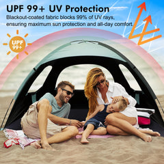 WhiteFang beach tent mint green stability setup demonstrates wind resistance