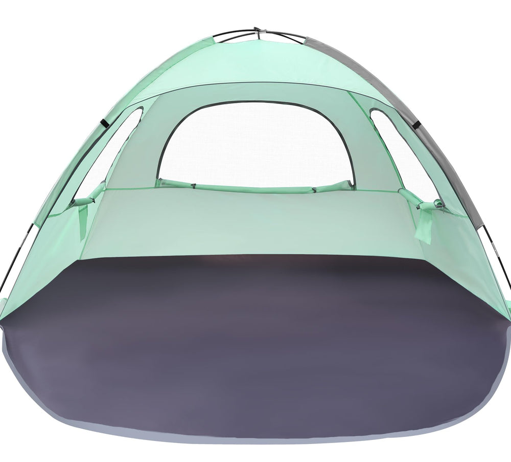 WhiteFang Beach Tent mint green provides UV protection for a shaded family day.