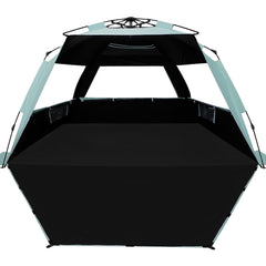 WhiteFang XL pop up beach tent exterior in mint green offering portable shade