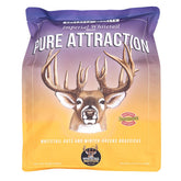 Whitetail Institute Pure Attraction seed bag showing high-sugar oats and winter peas for quick establishment.
