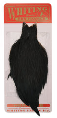 Whiting Farms Hen Cape Black offers versatile hackle for dry fly wings and collars.