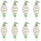 WHYHKJ 8pcs Spring Fishing Feeder – inline bait cage close-up (gold and green)