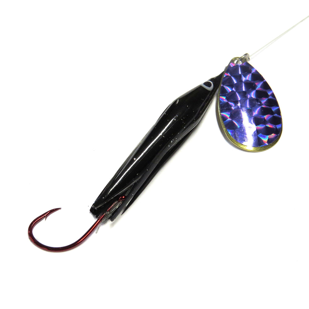 Wicked Lures Black-Purple lure enhances visibility for salmon and steelhead trolling