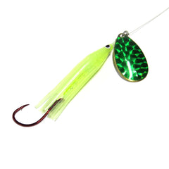 Wicked Lures Green-Glow lure for salmon and steelhead with emerald blade to attract strikes