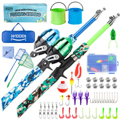 WIDDEN blue-pink kids fishing pole set with easy-grip handles