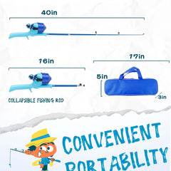 WIDDEN kids fishing pole collapsible shown packed for portable family trips.
