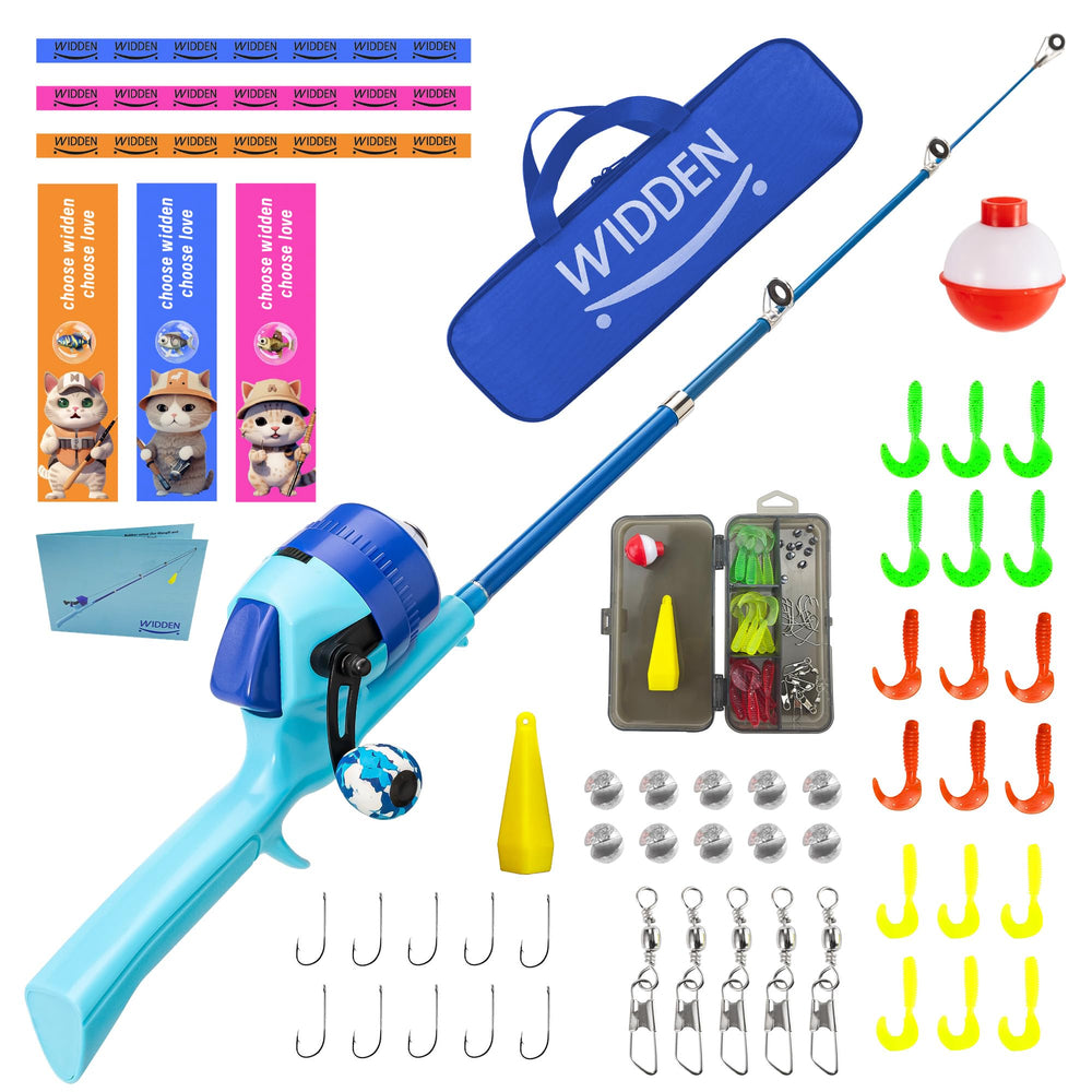 WIDDEN kids fishing pole extended for easy casting on beginner outings.