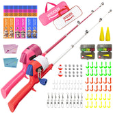 WIDDEN kids fishing pole extended in red and pink for easy casting and play