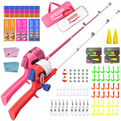 WIDDEN kids fishing pole extended in red and pink for easy casting and play