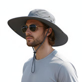 Gray wide brim sun hat for men and women - front view