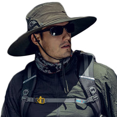 Wide brim sun hat for men in army green – front view