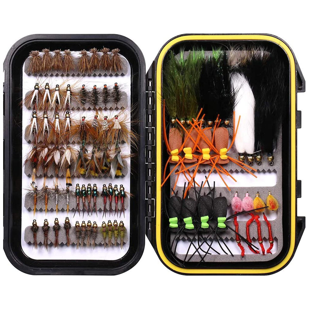 Wifreo 92pcs fly fishing flies assortment in waterproof case, front view