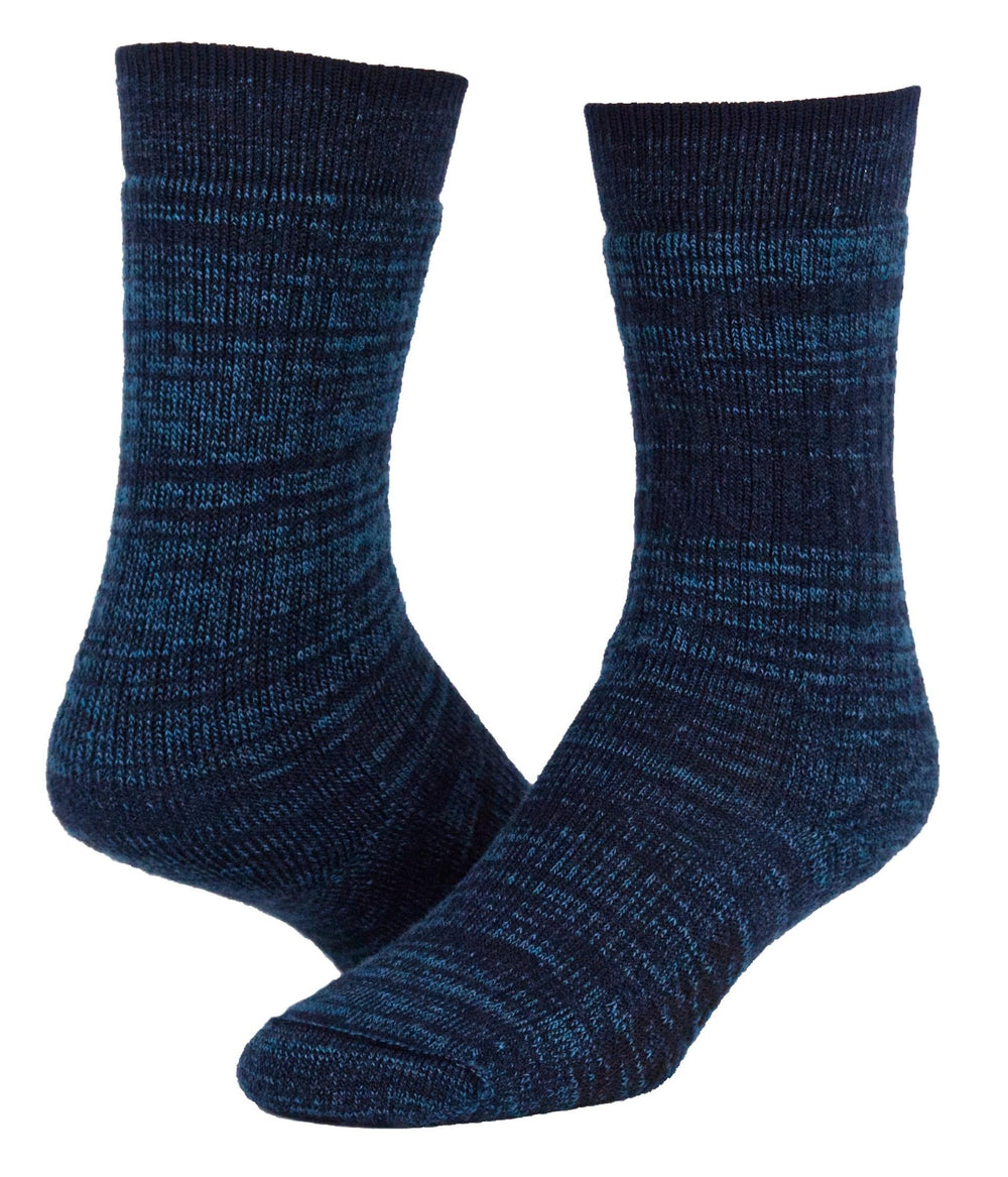 Wigwam Merino Fjord Crew socks in navy, front view, showcasing cushioned comfort and odor resistance