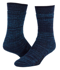 Wigwam Merino Fjord Crew socks in navy, front view, showcasing cushioned comfort and odor resistance