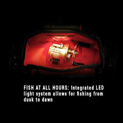 Integrated LED light system inside the Wild River Recon backpack