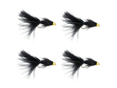 Wild Water cone head black woolly bugger size 8, front view for deeper-water trout.