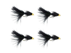 Wild Water cone head black woolly bugger size 8, front view for deeper-water trout.