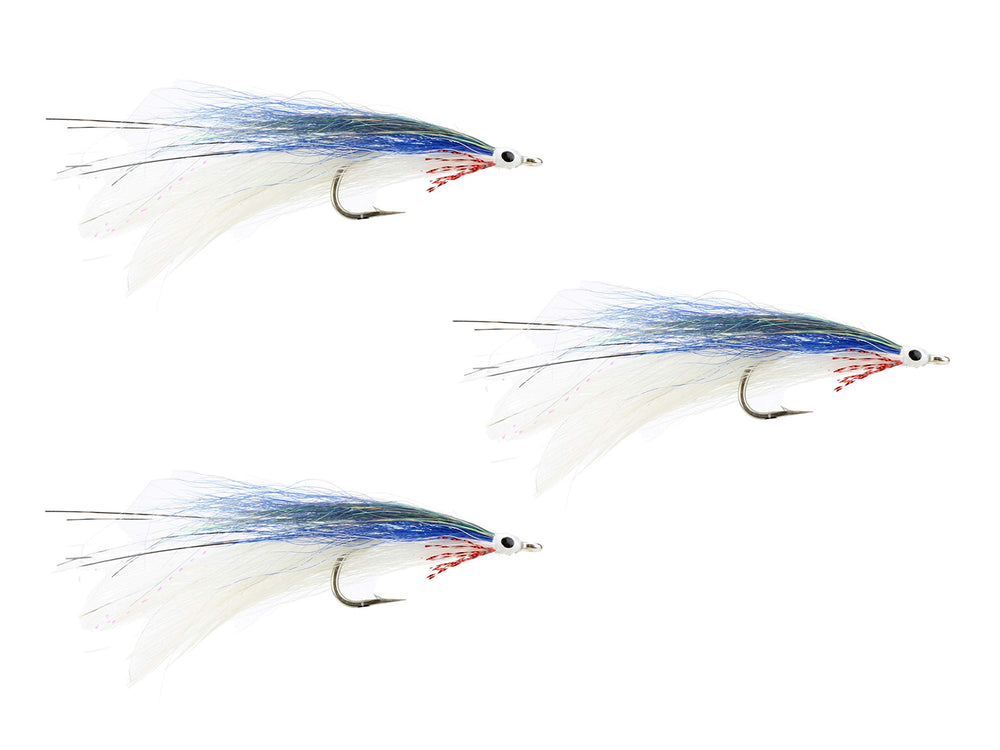 Wild Water Deceiver flies in blue-red-white, size 2-0, front view, ideal for bass.